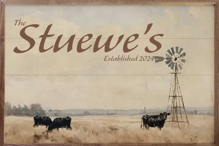 Cattle with Windmill Wood Art