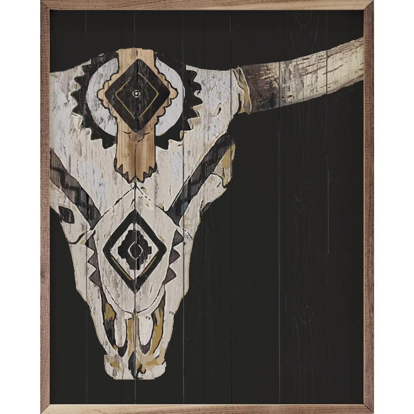 Tribal Longhorn Skull Wood Art
