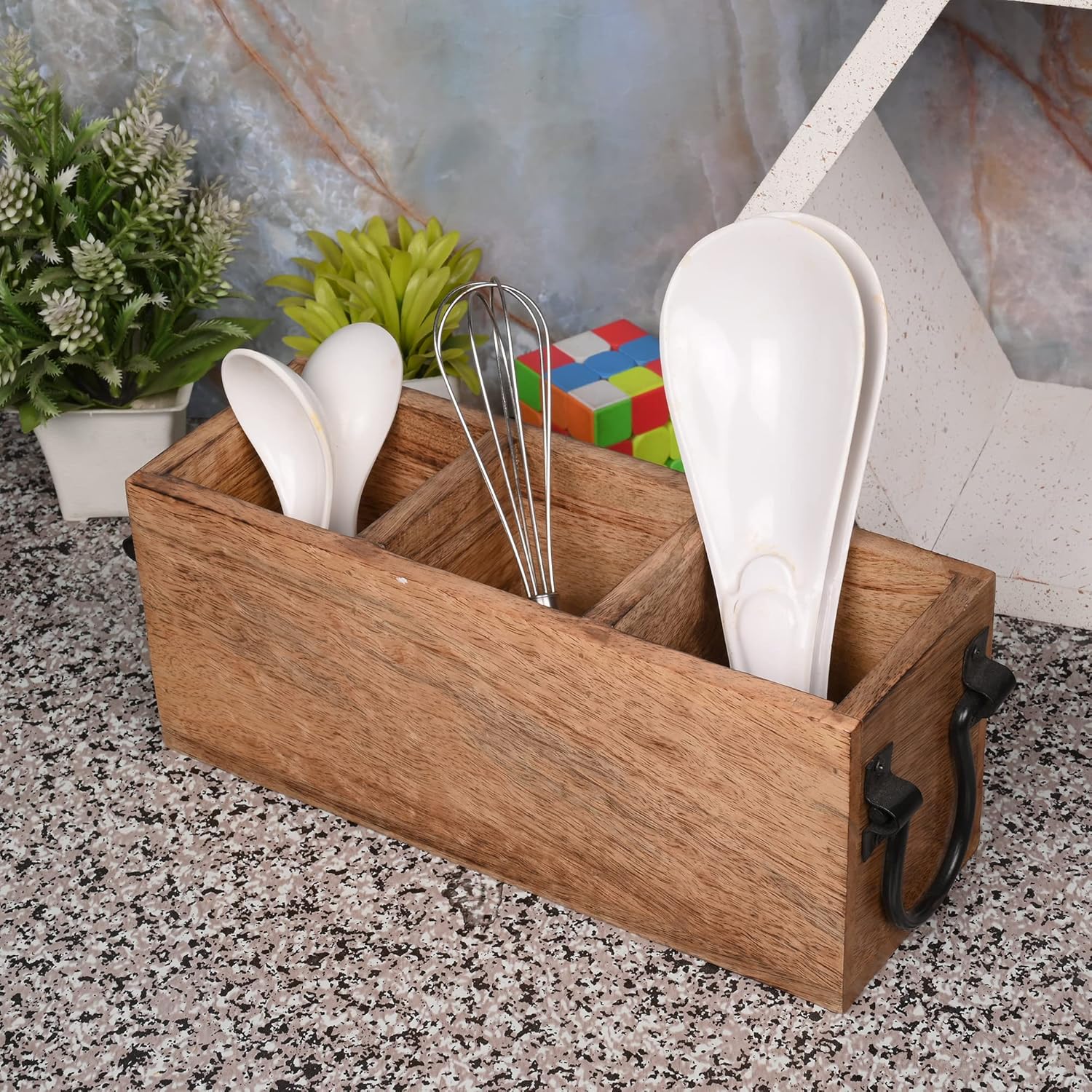 Wood Cutlery Holder Caddy