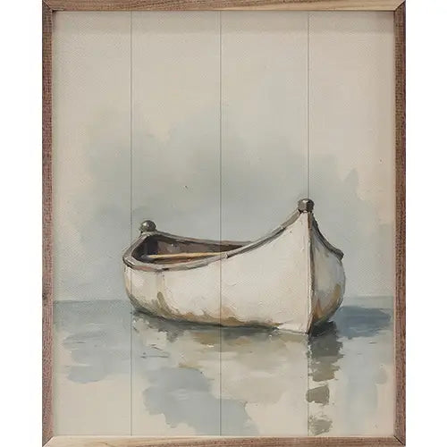 White Boat On The Water Wood Art