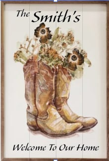 Boots With Flowers Wood Art