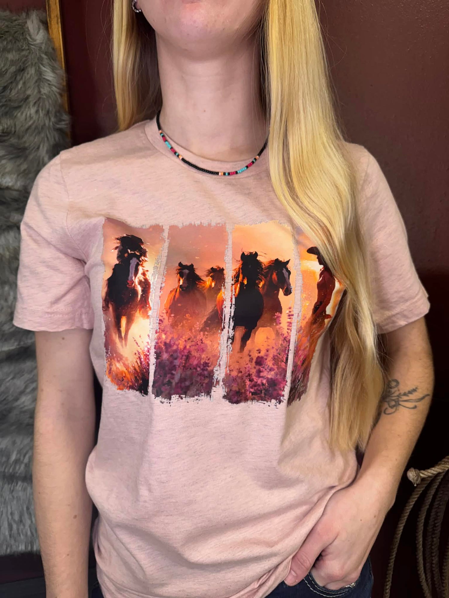 Short Sleeve Tee - Brush Stroke Running Horses