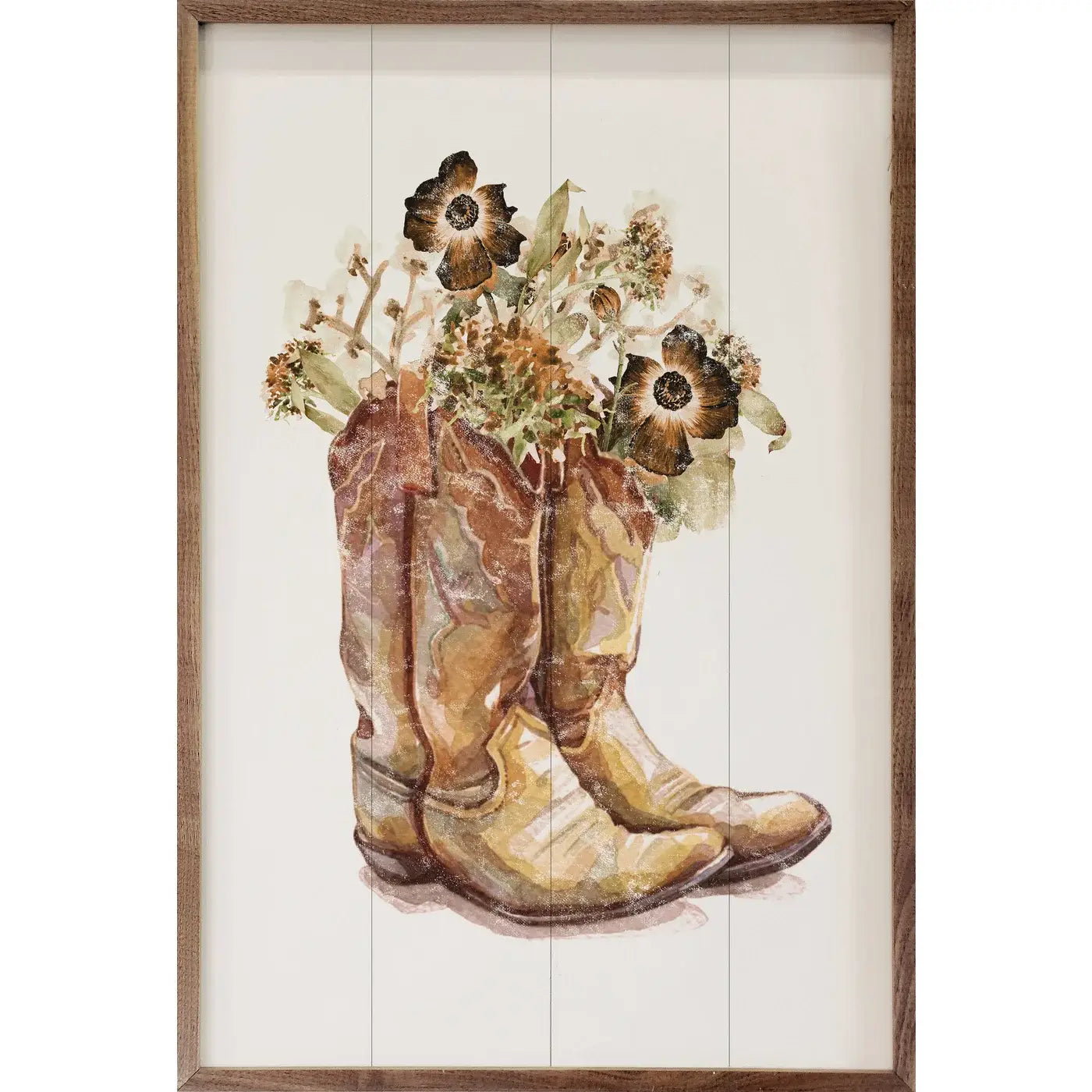 Boots With Flowers Wood Art